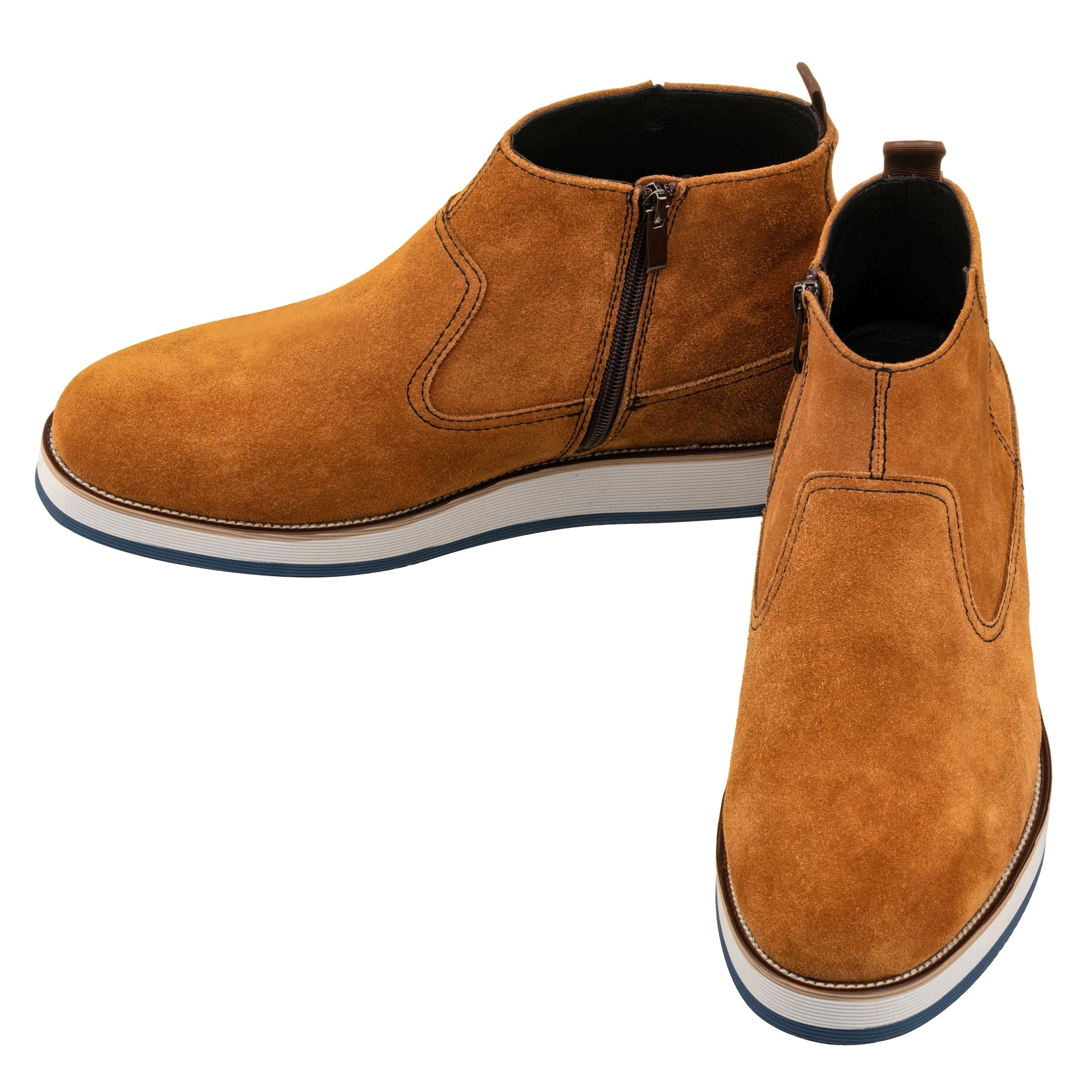 CALTO - Y30023 - 3 Inches Taller (Nubuck Brown) - Zipper Boots - WonderingCloth