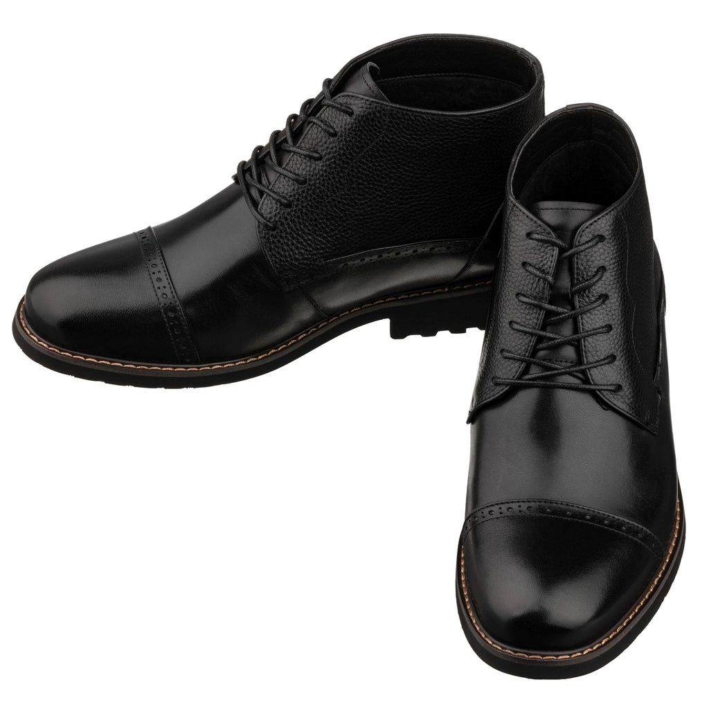 CALTO - Y41083 - 3.2 Inches Taller (Black) - Lace Up Casual Boots - WonderingCloth