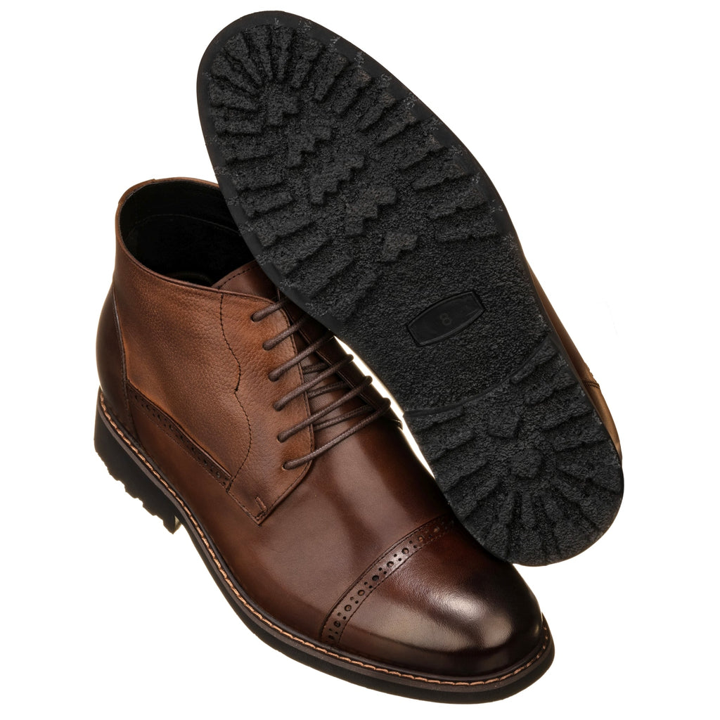 CALTO - Y41084 - 3.2 Inches Taller (Coffee Brown) - Lace Up Casual Boots - WonderingCloth