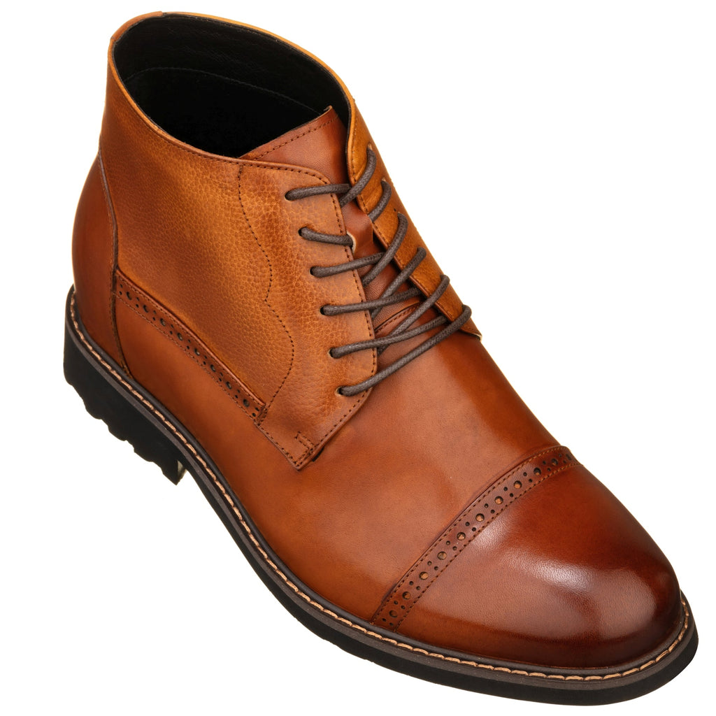 CALTO - Y41085 - 3.2 Inches Taller (Brown) - Lace Up Casual Boots - WonderingCloth