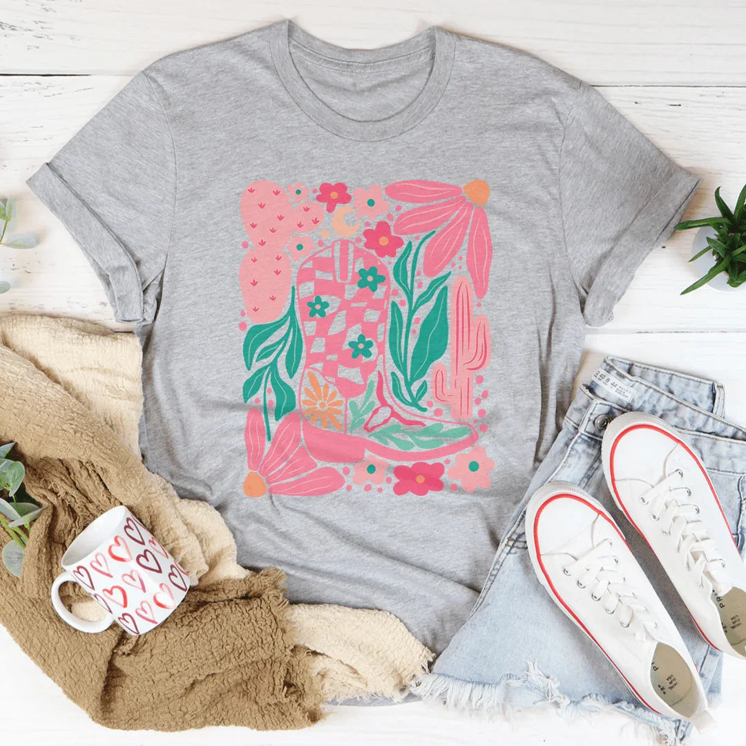 Floral Cowboy Boot Tee - WonderingCloth
