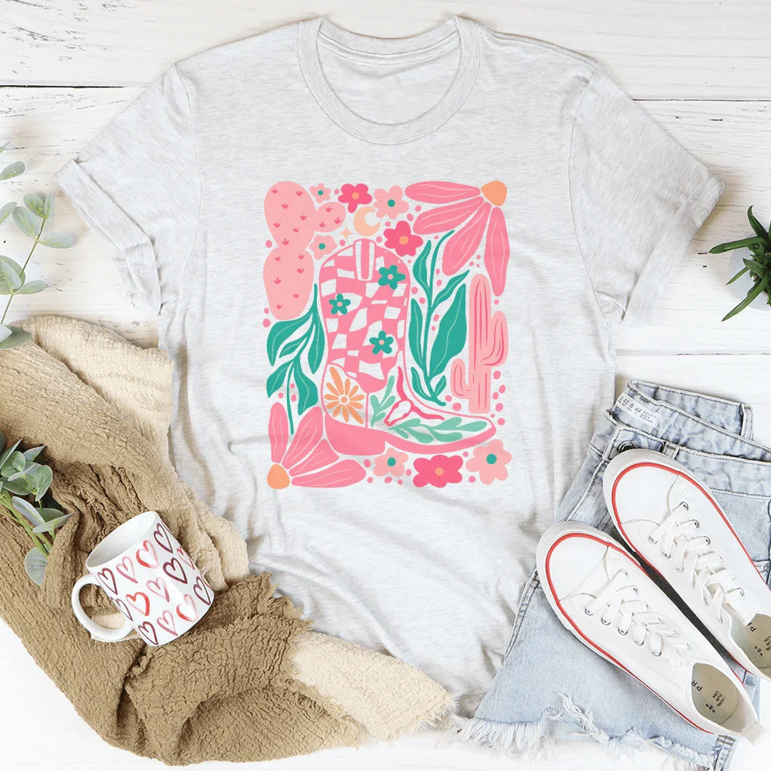 Floral Cowboy Boot Tee - WonderingCloth