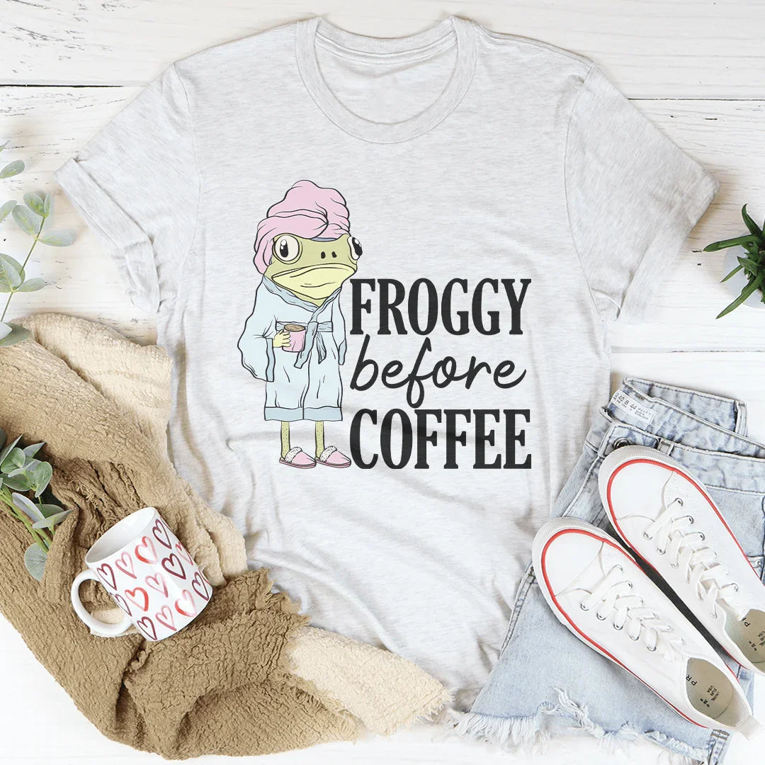 Froggy Before Coffee Tee - WonderingCloth
