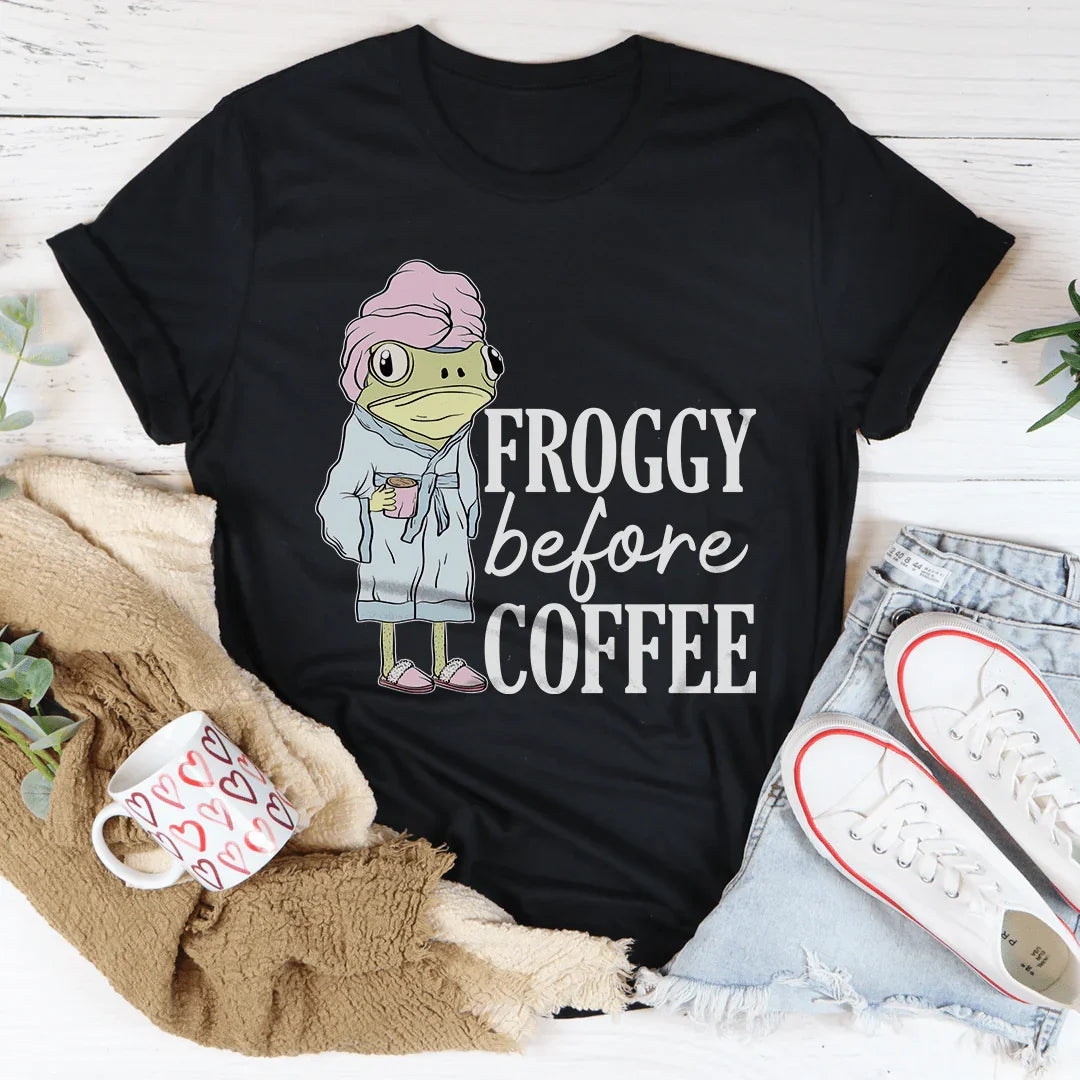 Froggy Before Coffee Tee - WonderingCloth