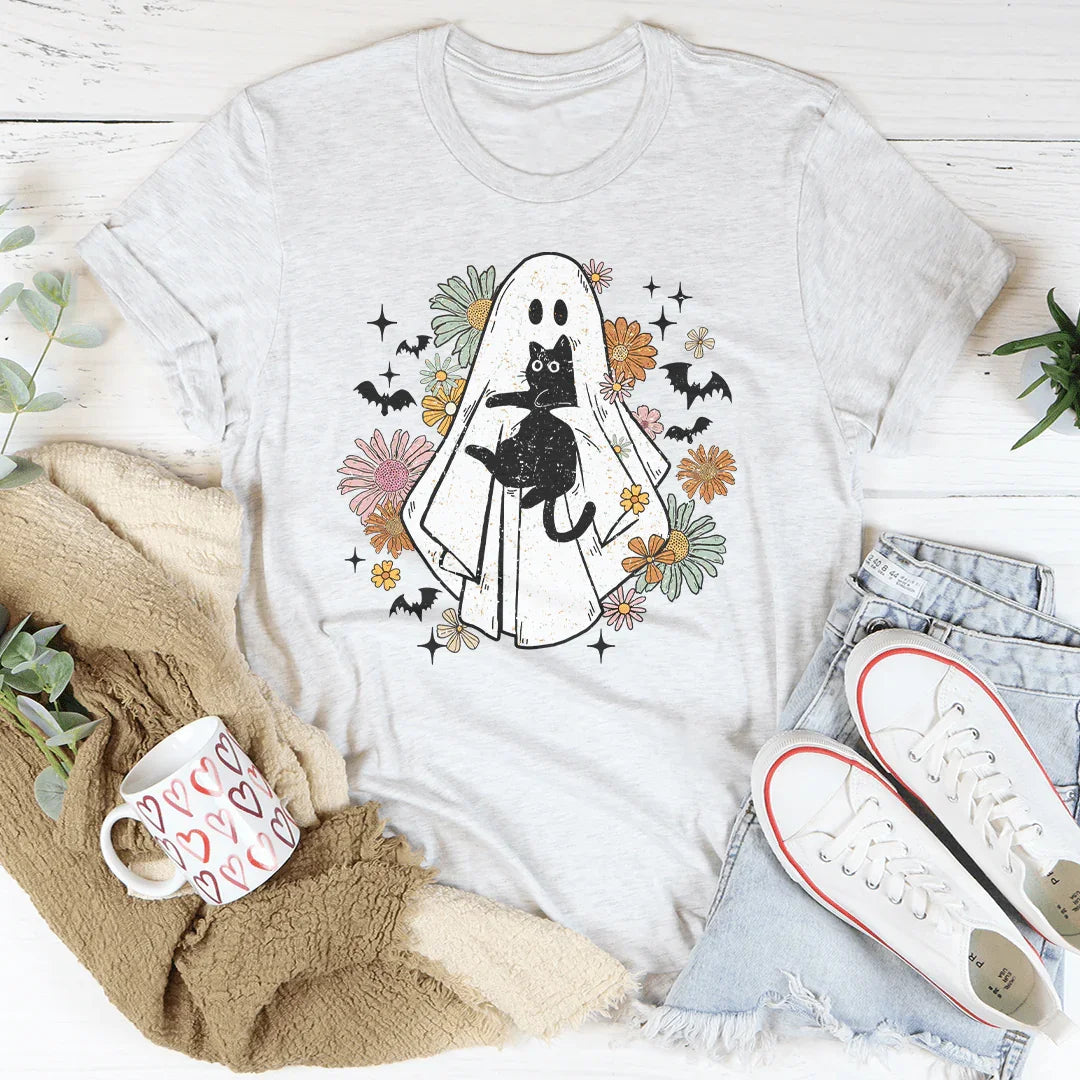Ghost Black Cat Tee - WonderingCloth