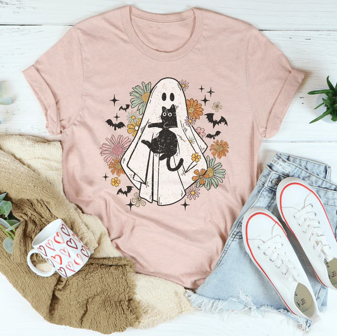 Ghost Black Cat Tee - WonderingCloth