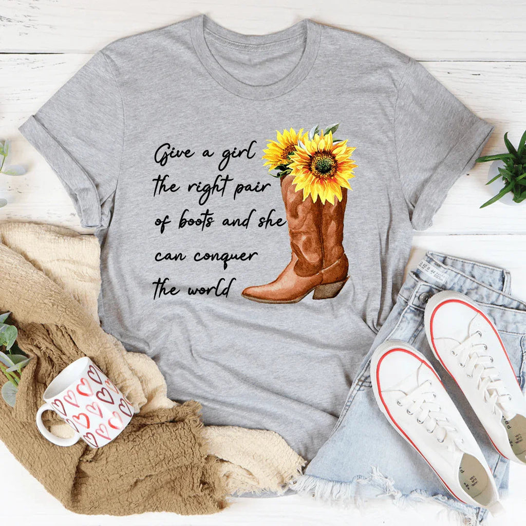 Give A Girl The Right Pair Of Boots Tee - WonderingCloth