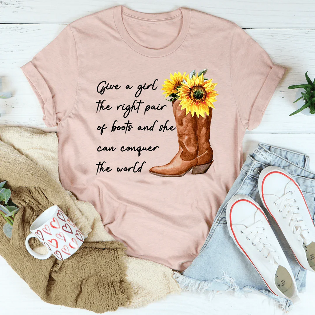 Give A Girl The Right Pair Of Boots Tee - WonderingCloth