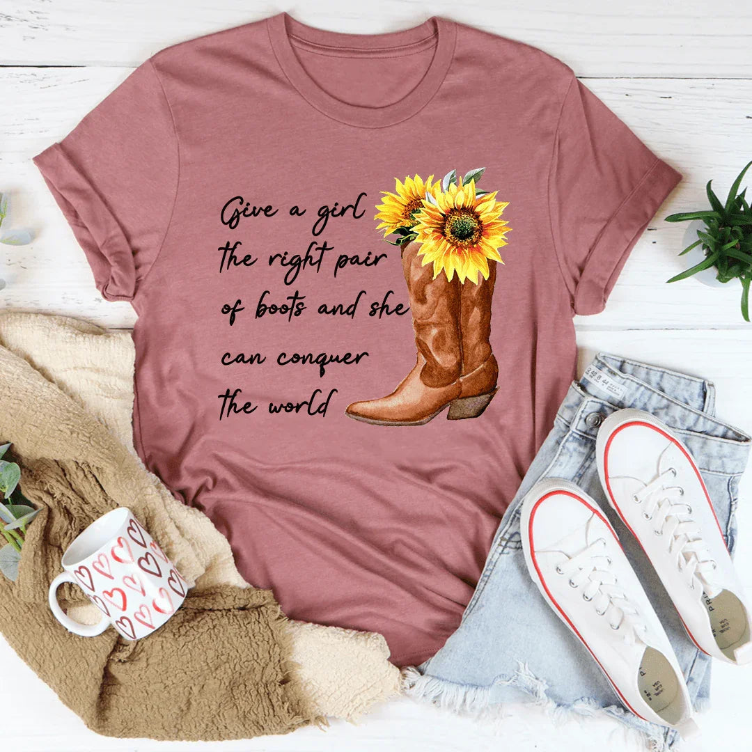 Give A Girl The Right Pair Of Boots Tee - WonderingCloth