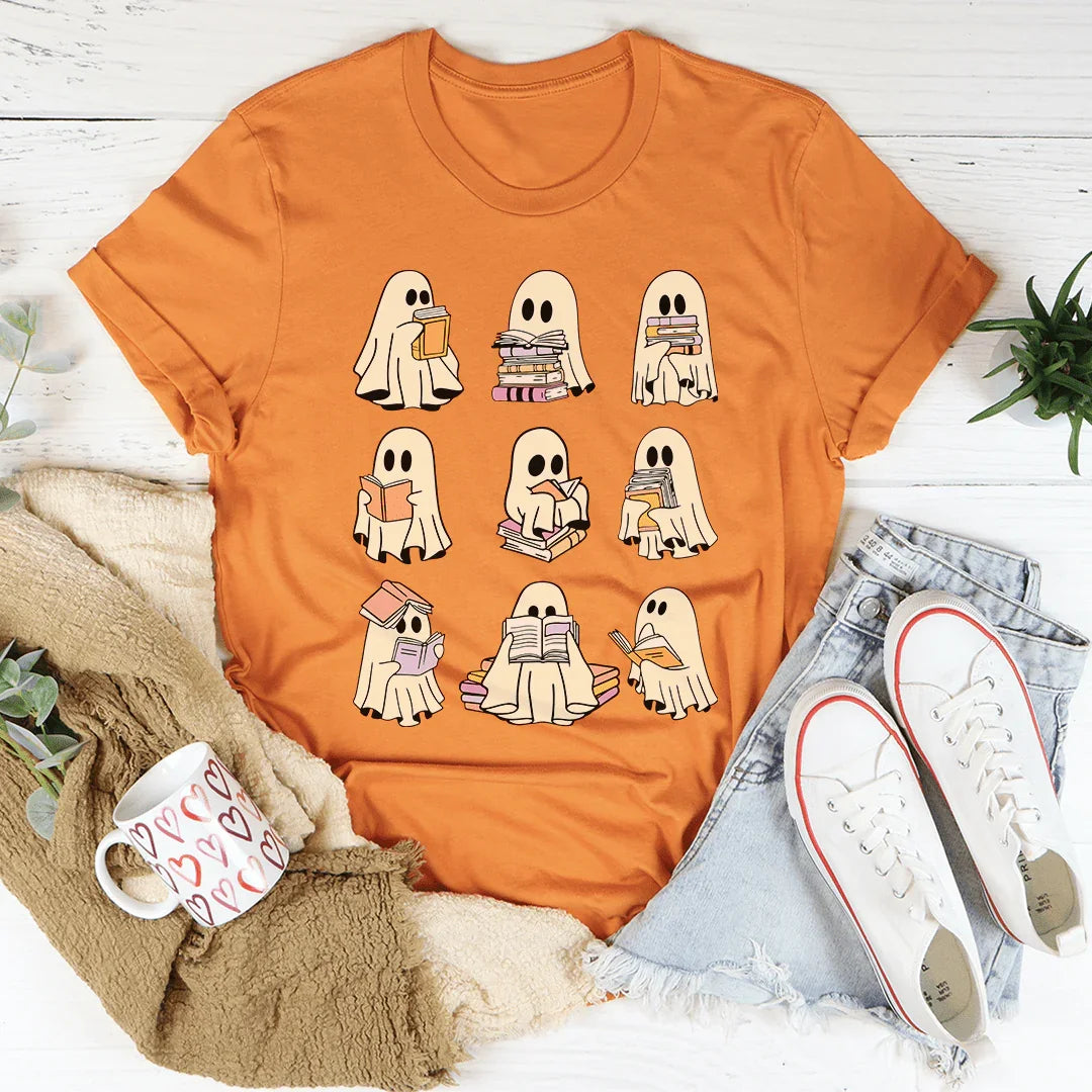 Halloween Ghost Book Lover Tee - WonderingCloth