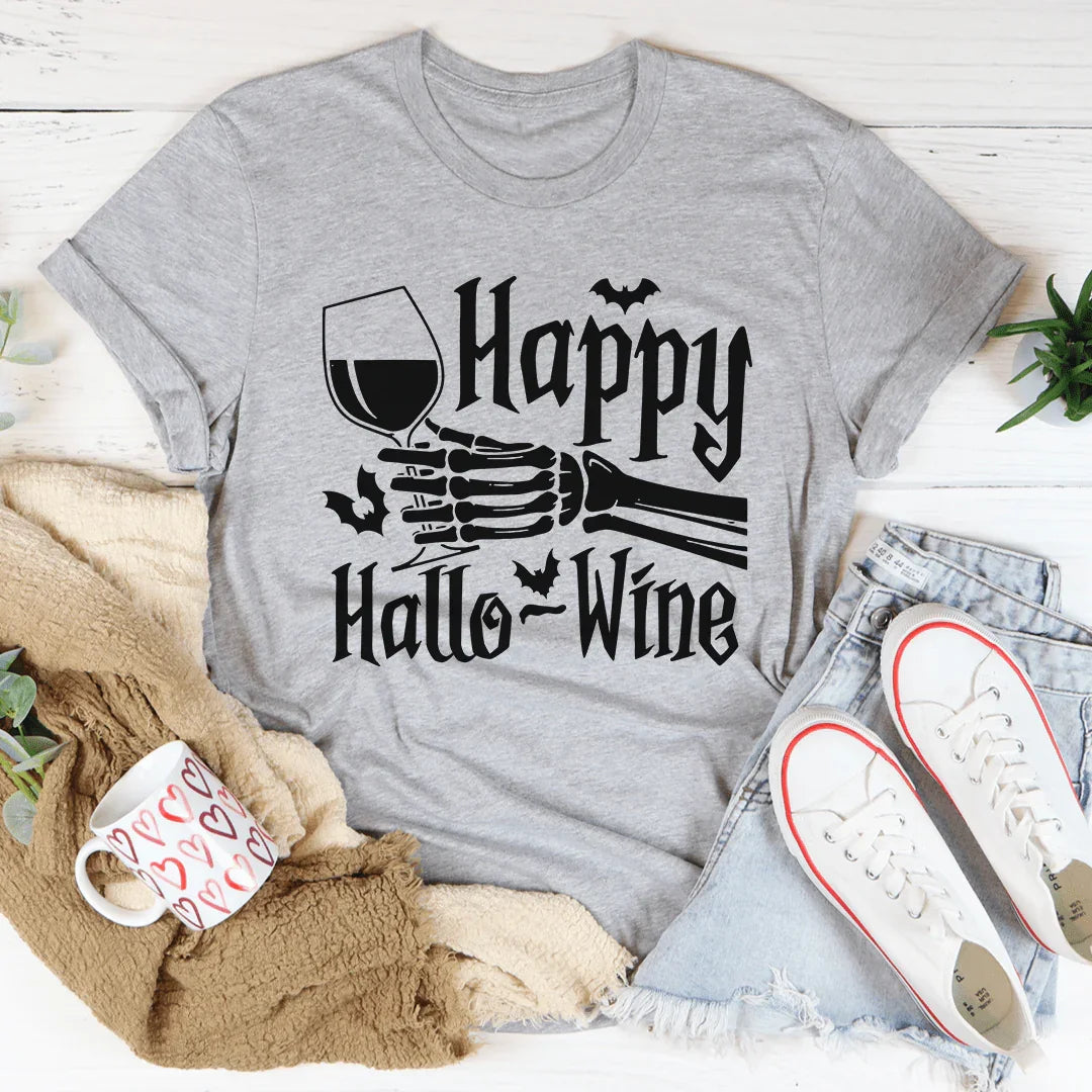 Happy Hallowine Skull Hand Tee - WonderingCloth