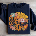Here Comes The Sun Floral Retro Sweatshirt - WonderingCloth