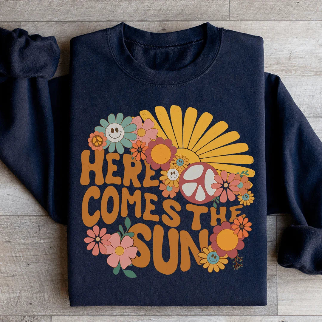 Here Comes The Sun Floral Retro Sweatshirt - WonderingCloth