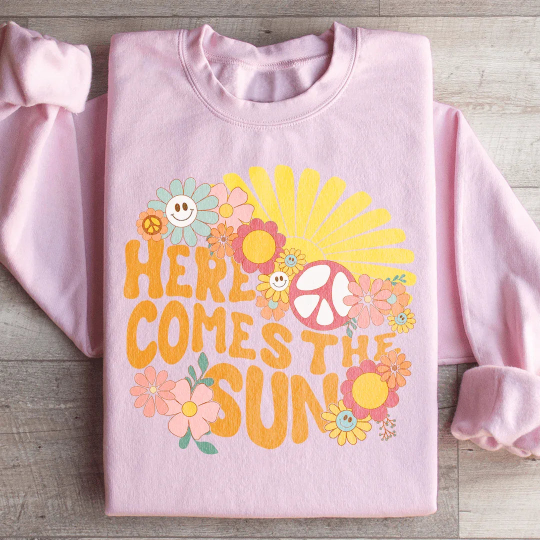 Here Comes The Sun Floral Retro Sweatshirt - WonderingCloth