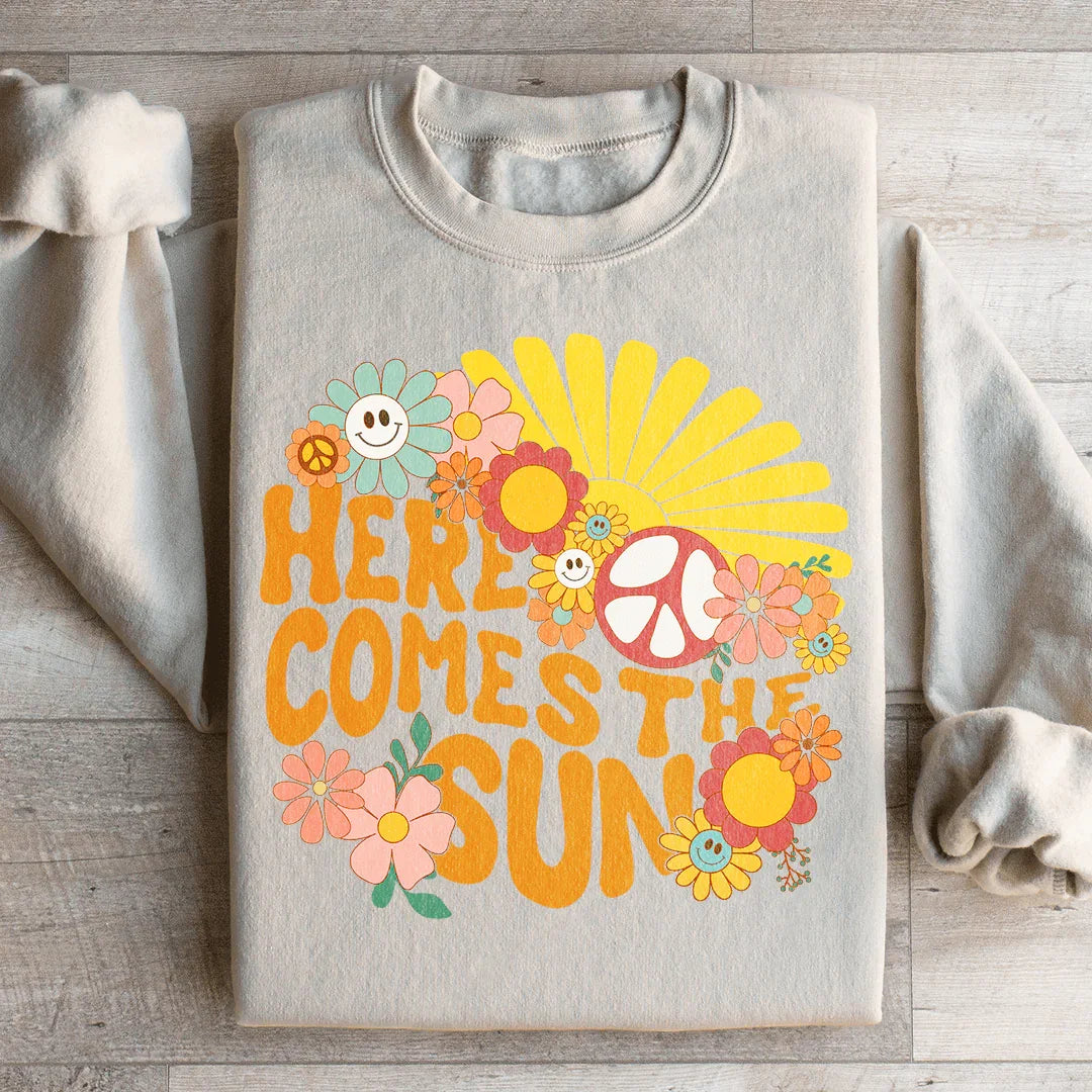 Here Comes The Sun Floral Retro Sweatshirt - WonderingCloth