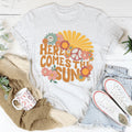 Here Comes The Sun Floral Retro Tee - WonderingCloth