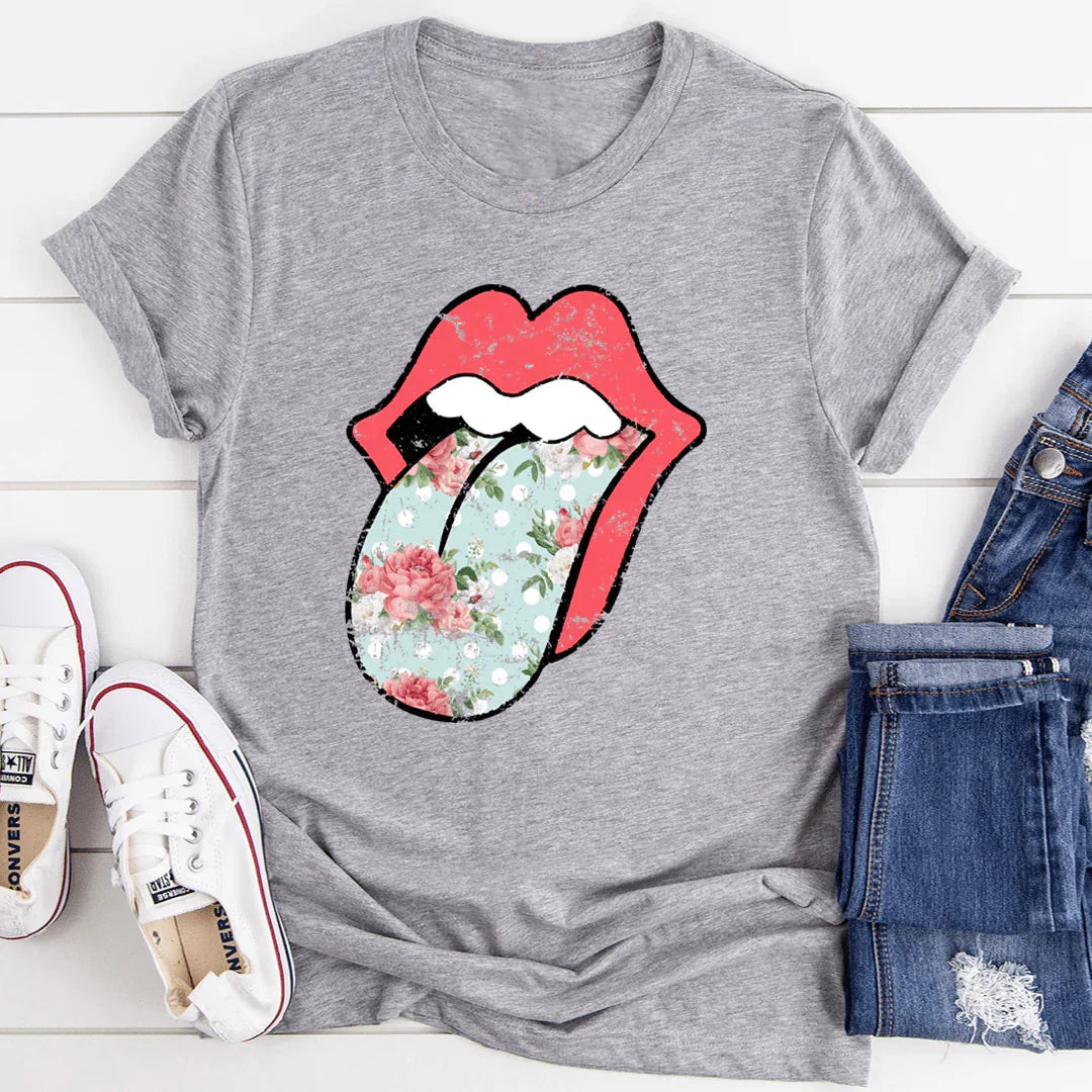 Hippie Floral Tongue Tee - WonderingCloth