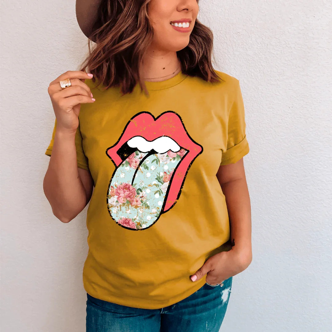 Hippie Floral Tongue Tee - WonderingCloth