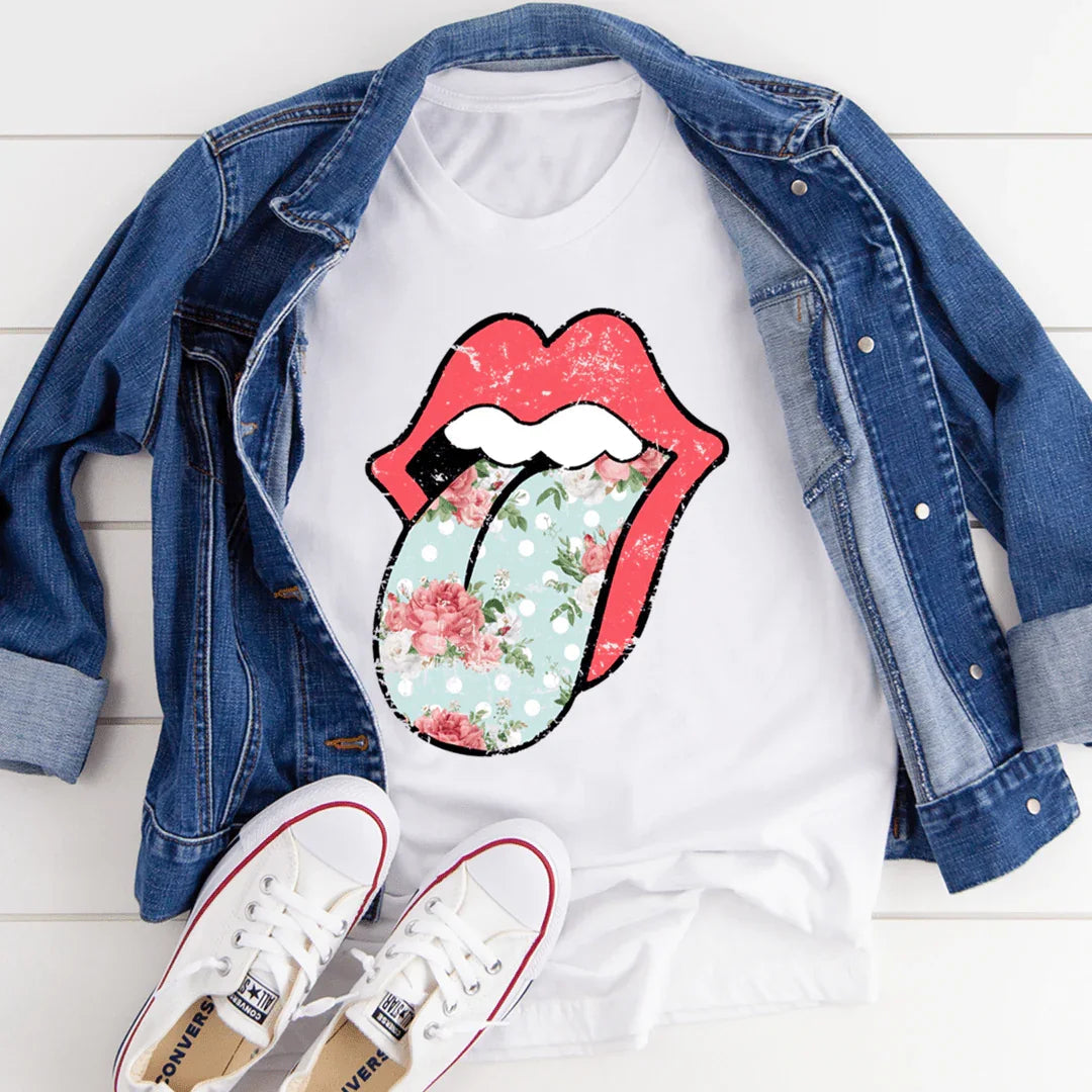 Hippie Floral Tongue Tee - WonderingCloth