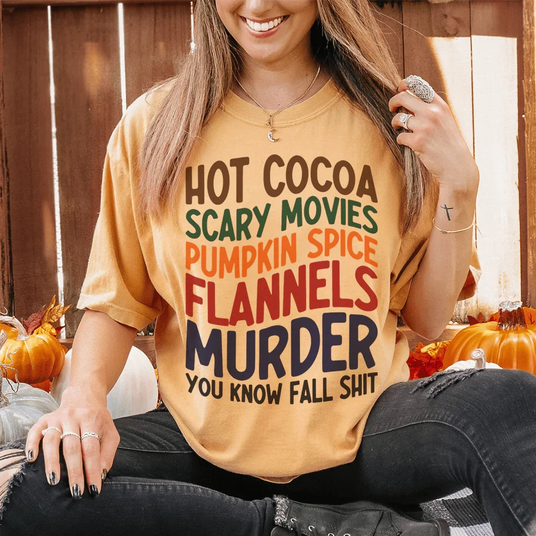 Hot Cocoa Scary Movies Pumpkin Spice Flannels Tee - WonderingCloth