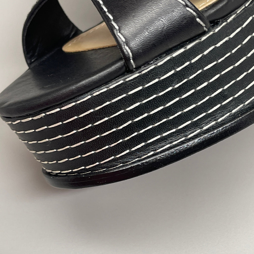 SCHUTZ Keefa Casual Women's Leather Sandal Black Platform 4" Heel Shoes Sz 8.5B - WonderingCloth