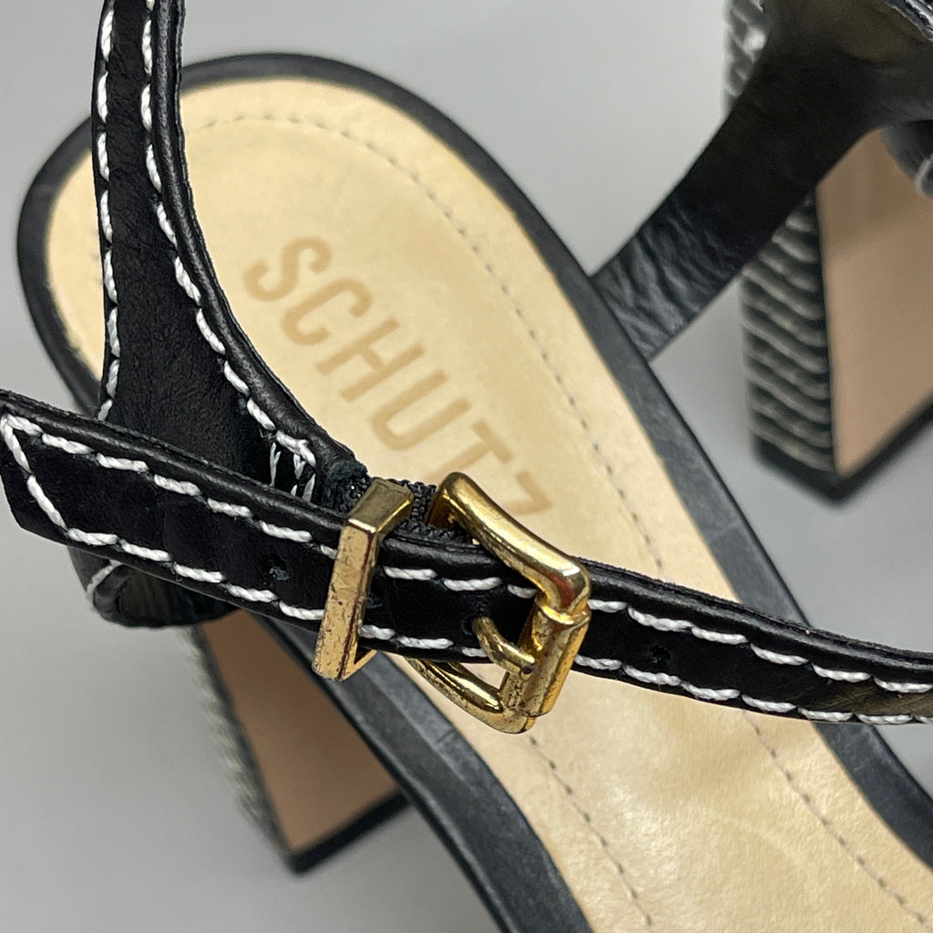 SCHUTZ Keefa Casual Women's Leather Sandal Black Platform 4" Heel Shoes Sz 8.5B - WonderingCloth