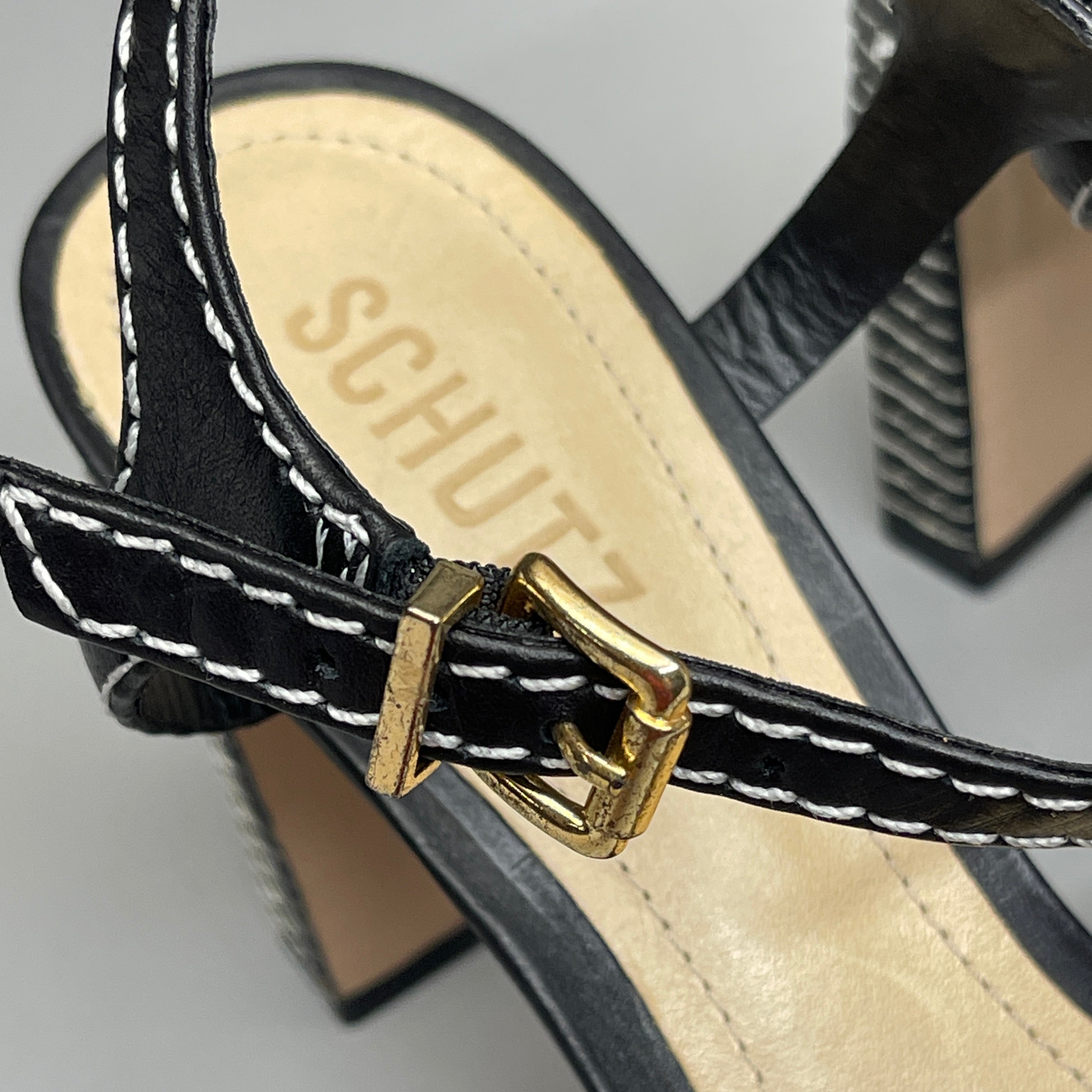 SCHUTZ Keefa Casual Women's Leather Sandal Black Platform 4" Heel Shoes Sz 8.5B - WonderingCloth