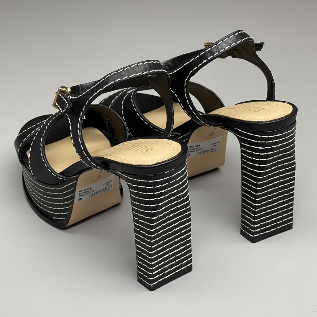 SCHUTZ Keefa Casual Women's Leather Sandal Black Platform 4" Heel Shoes Sz 8.5B - WonderingCloth