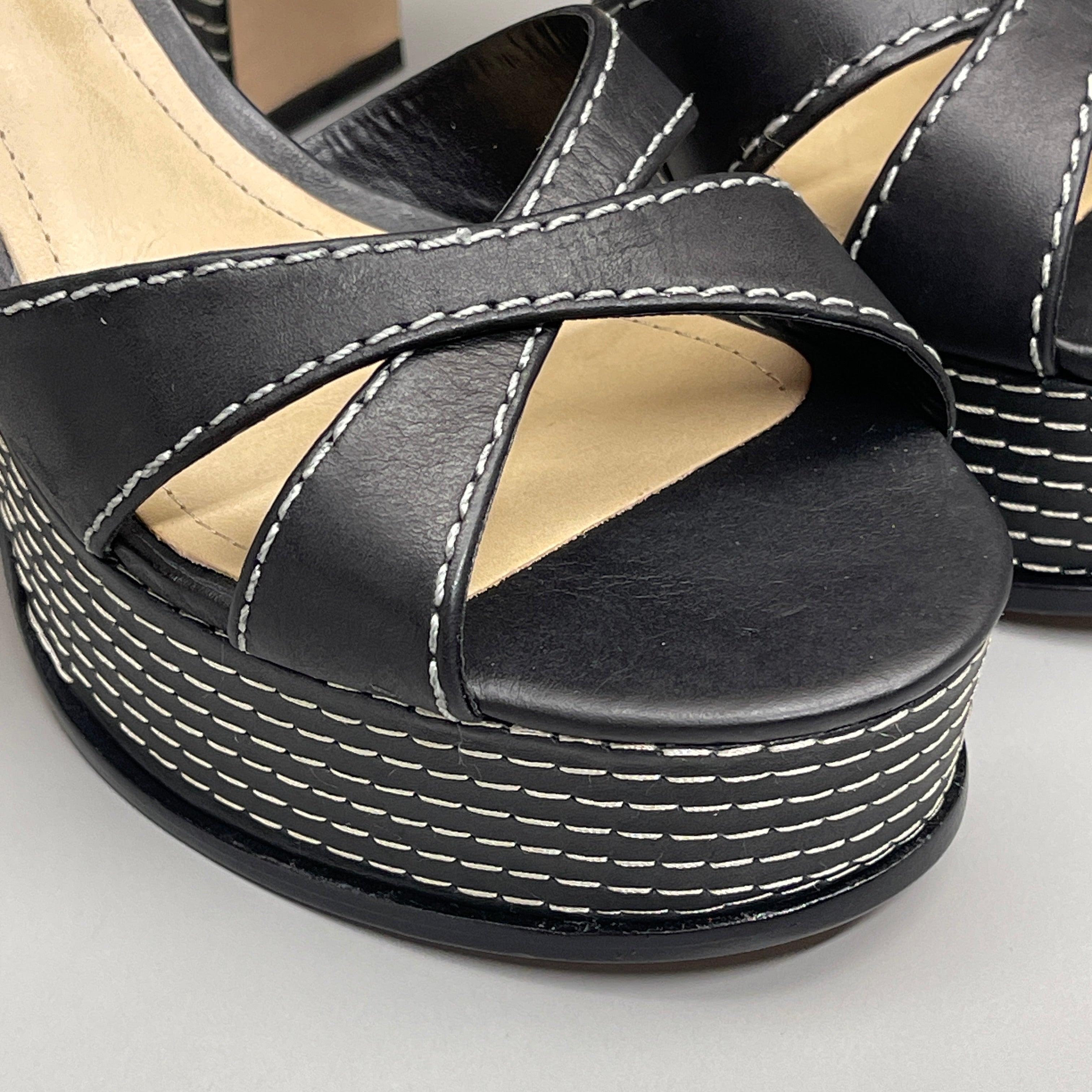 SCHUTZ Keefa Casual Women's Leather Sandal Black Platform 4" Heel Shoes Sz 8.5B - WonderingCloth