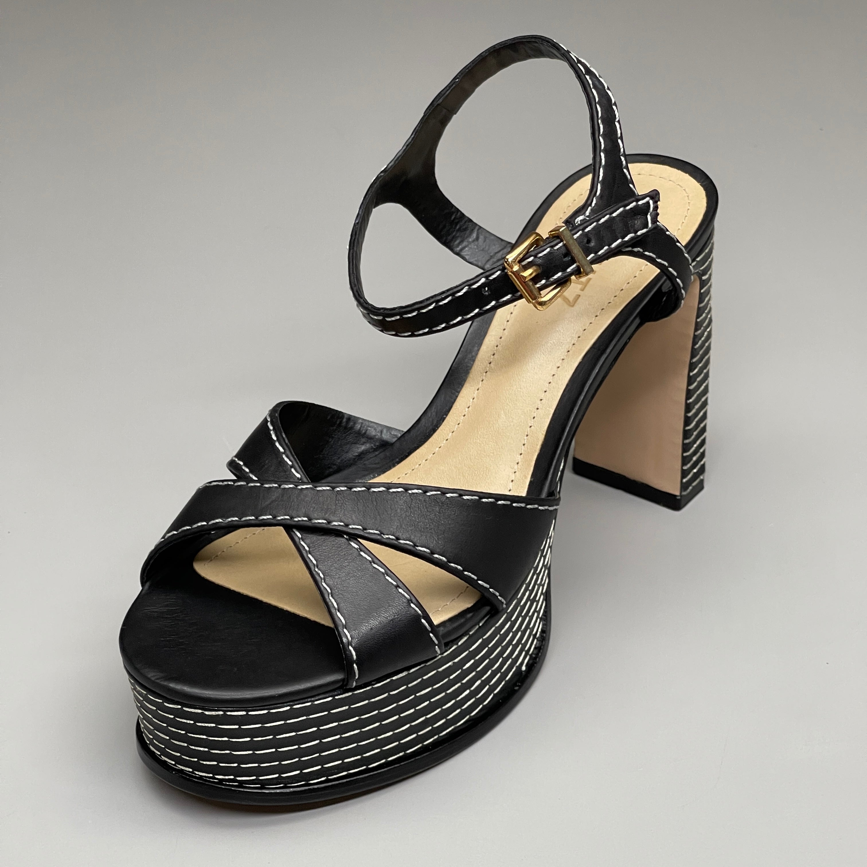SCHUTZ Keefa Casual Women's Leather Sandal Black Platform 4" Heel Shoes Sz 8.5B - WonderingCloth