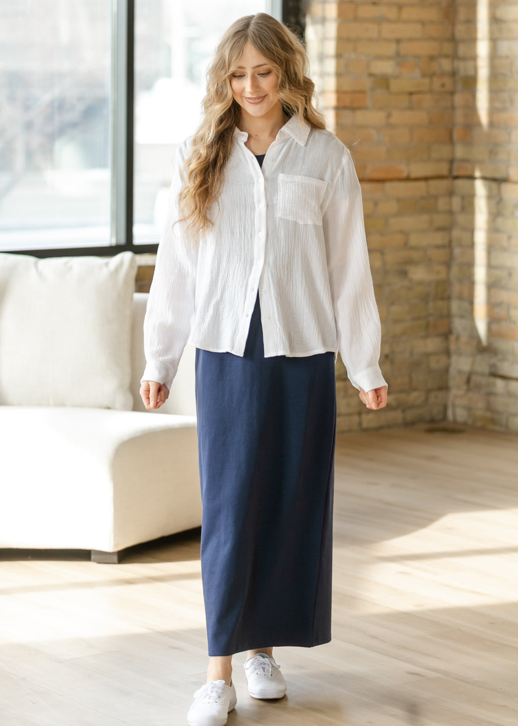 Jane Navy T-shirt Maxi Dress - WonderingCloth