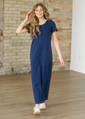 Jane Navy T-shirt Maxi Dress - WonderingCloth