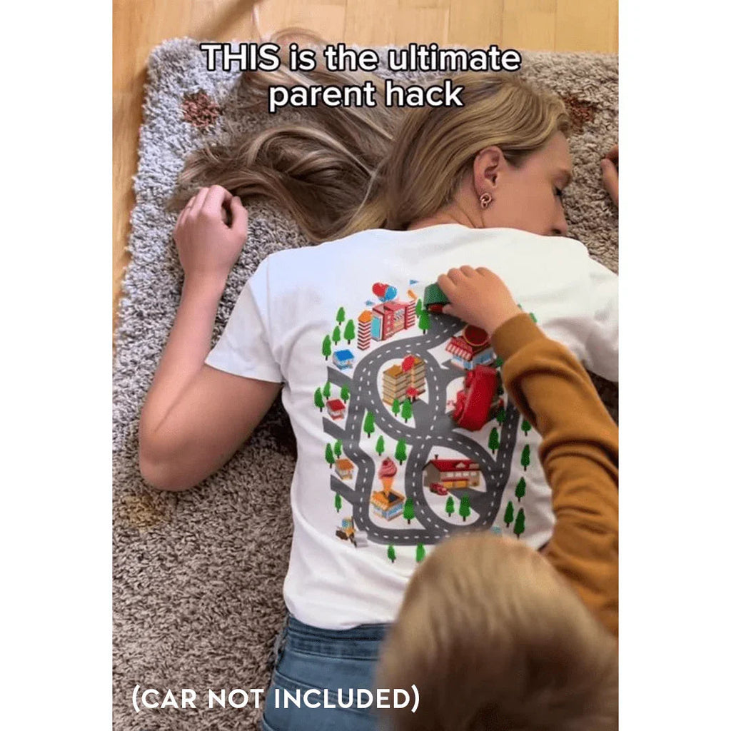 Kids Play Car Race On Mom’s Back Tee - WonderingCloth