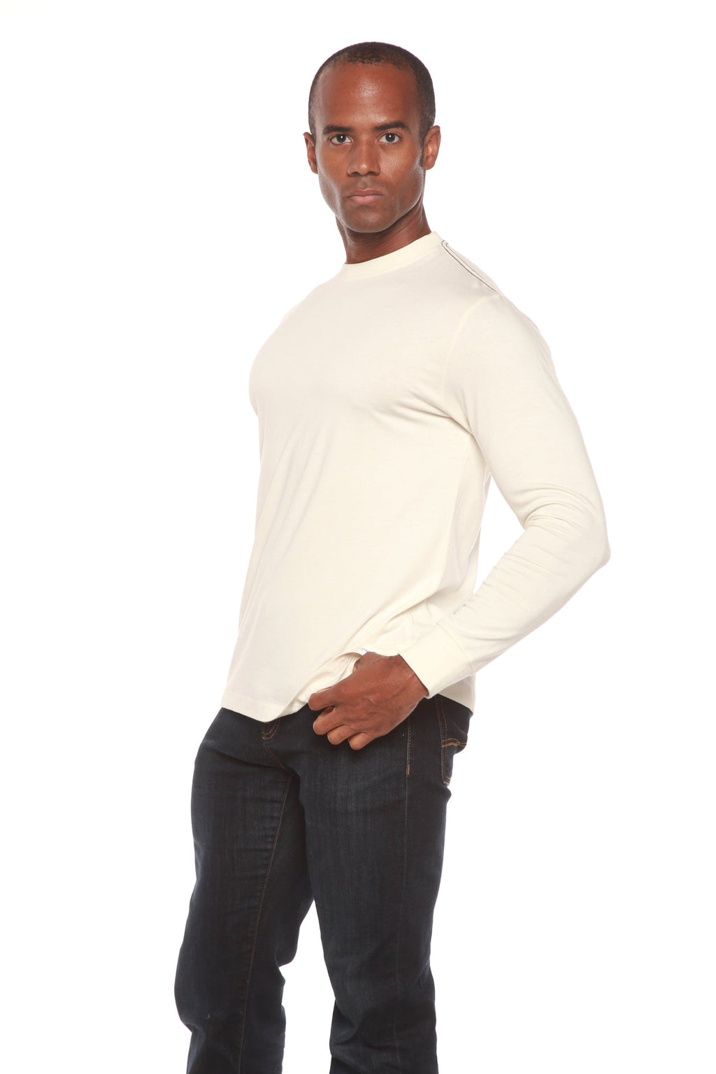 Clearance Men's Bamboo Viscose Long Sleeve Contrast Stitch T-Shirt - WonderingCloth