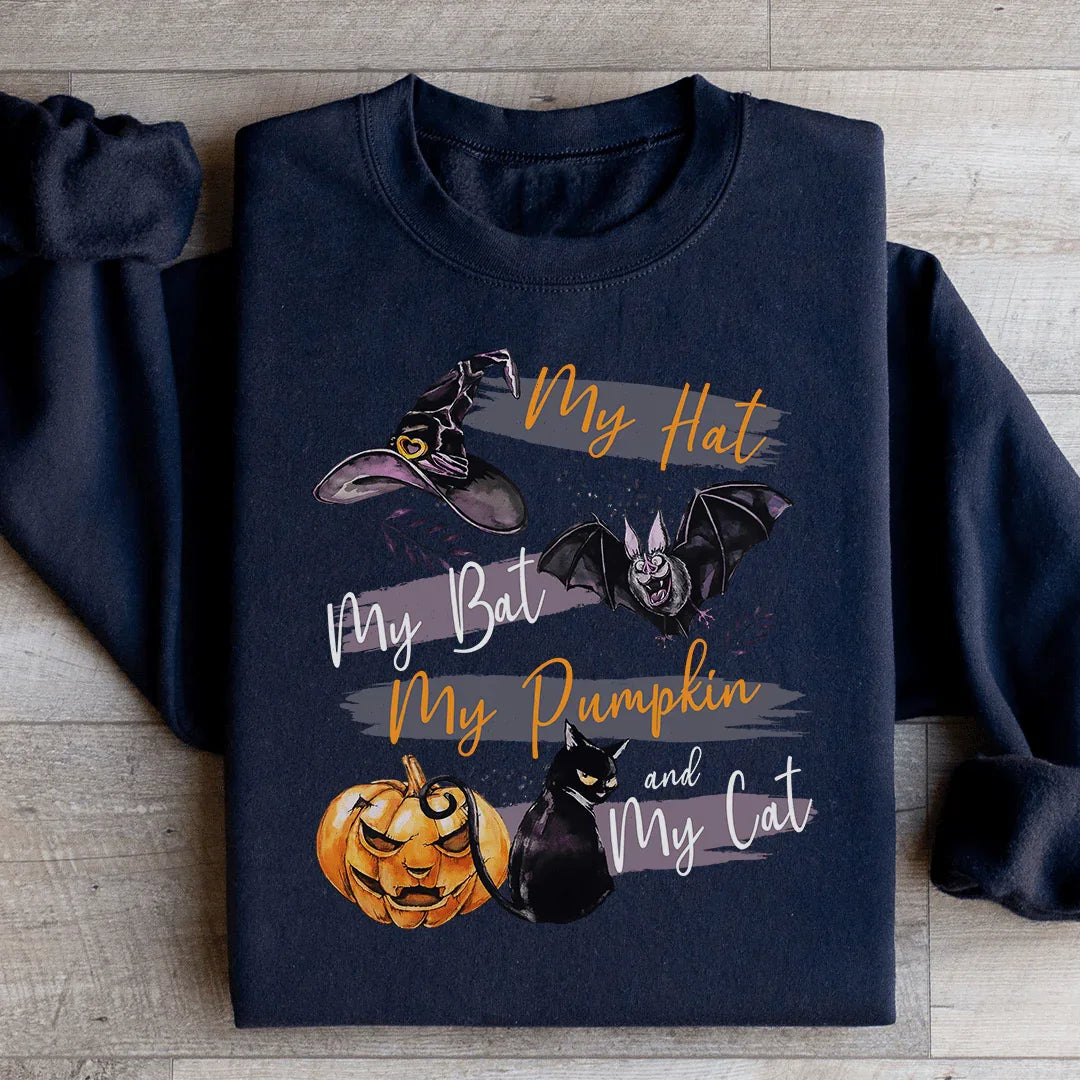 My Hat My Bat My Pumpkin And My Cat Sweatshirt - WonderingCloth