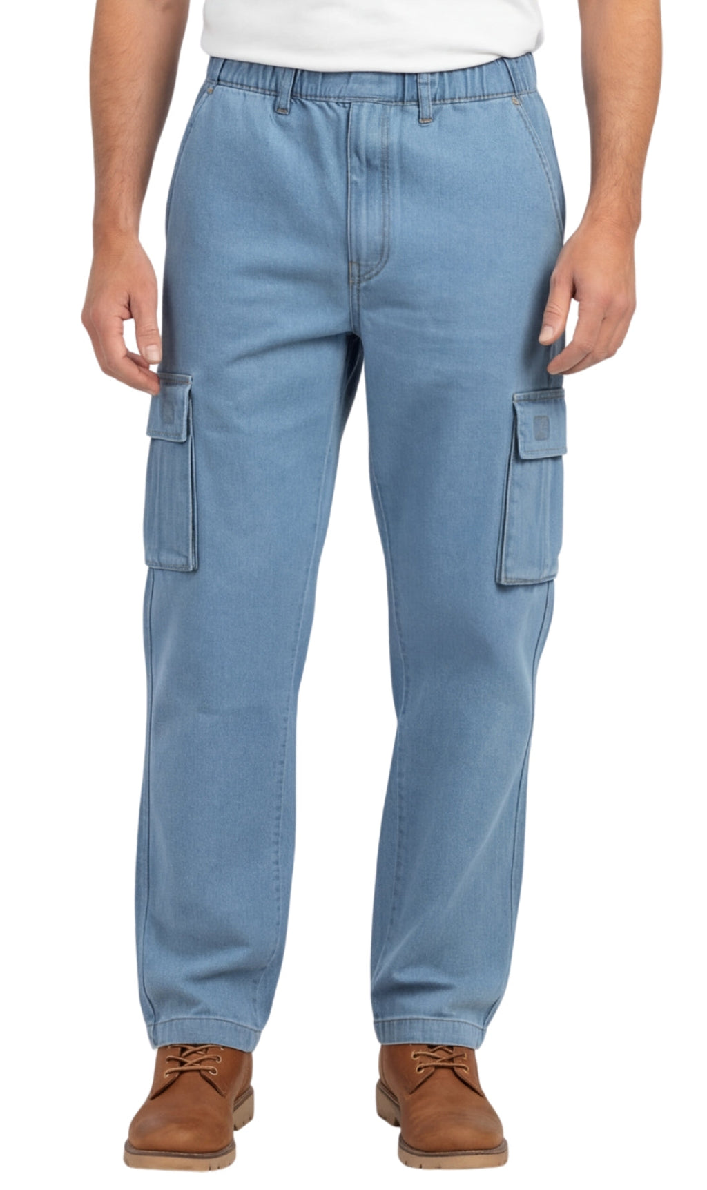 Men's Lightweight Double Cargo Pocket Pull-On Jeans – Cotton Blend Cargo Pants with Elastic Waist - WonderingCloth
