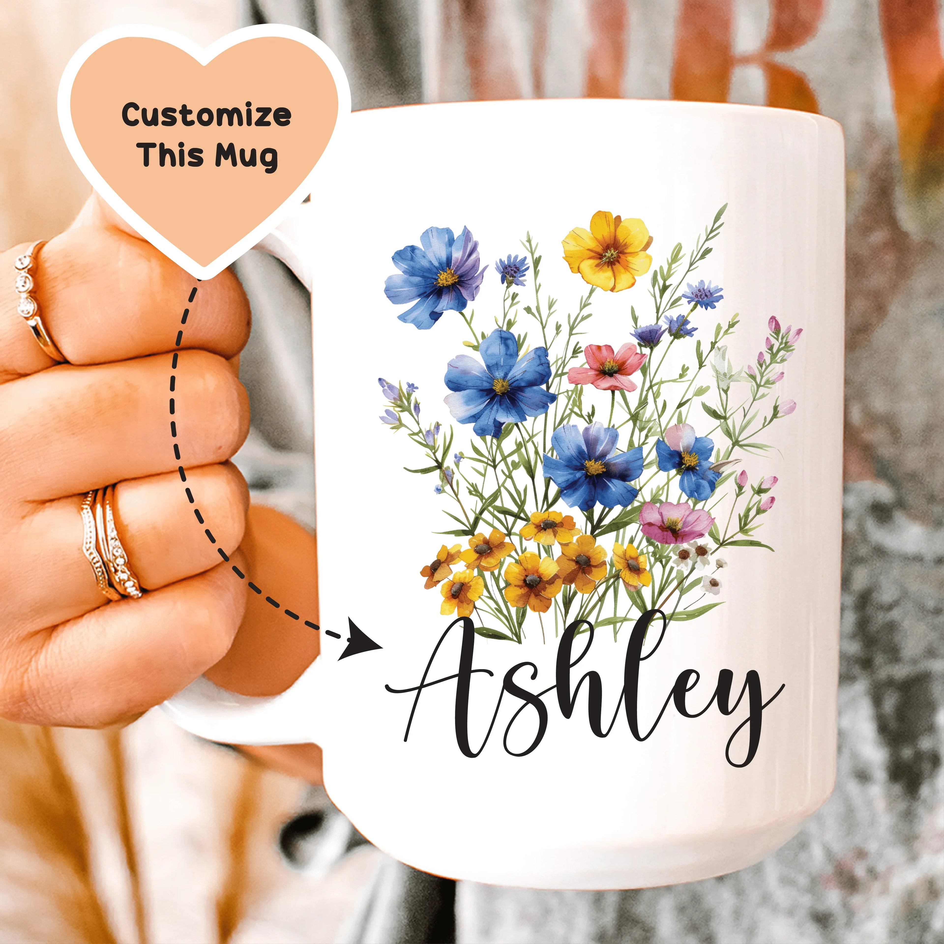 Personalized Floral Mug with Name Mug - WonderingCloth