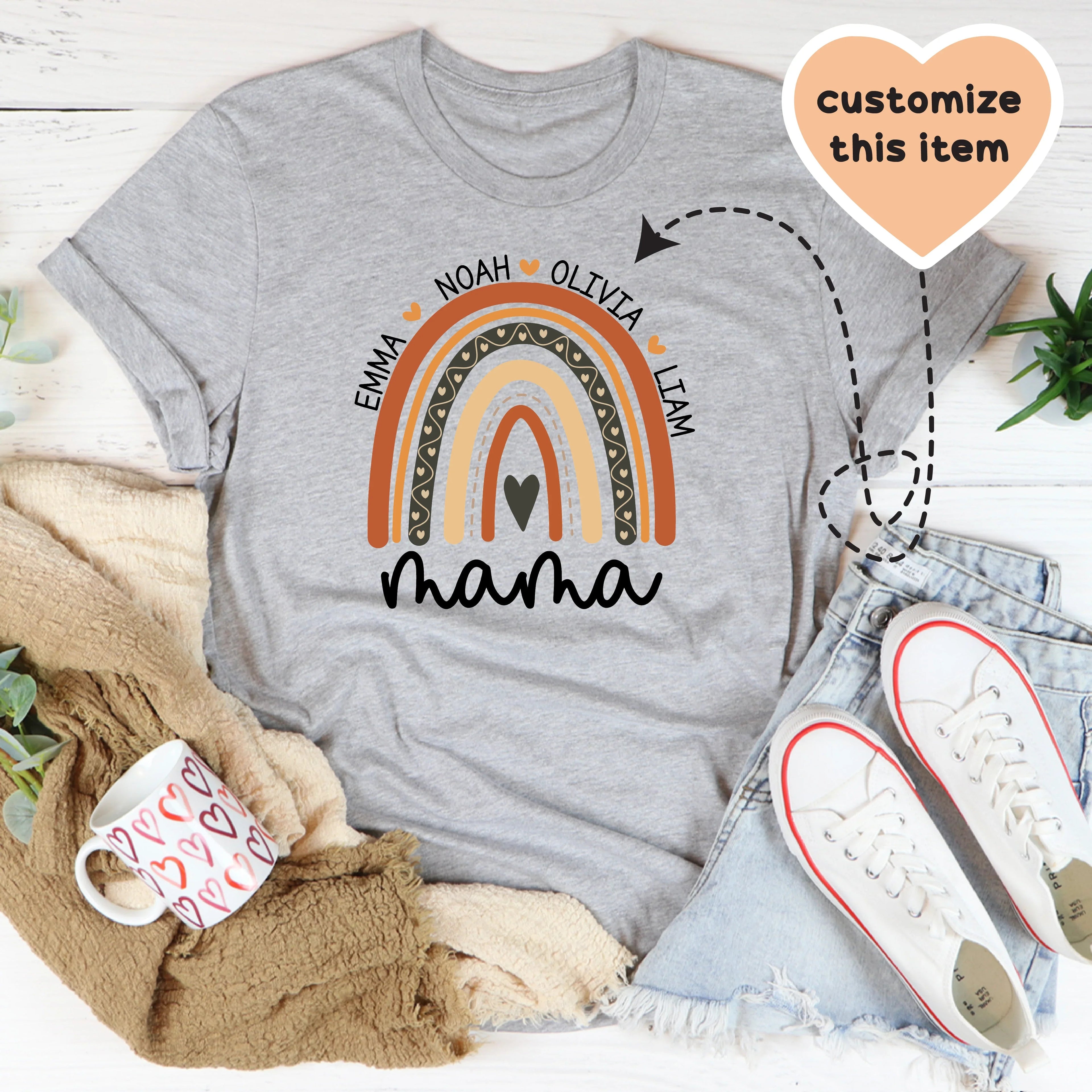 Personalized Mama Boho Rainbow Tee - WonderingCloth