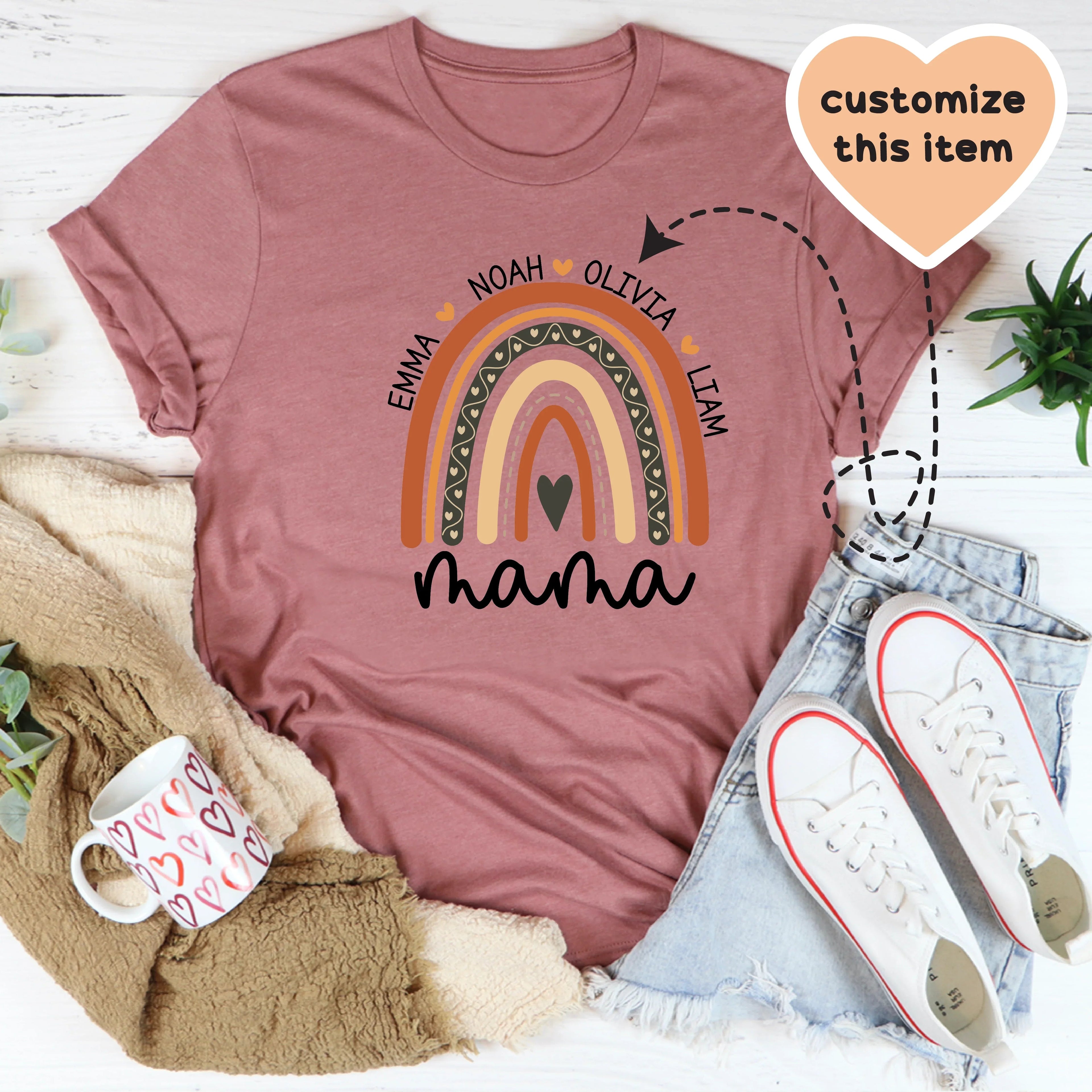 Personalized Mama Boho Rainbow Tee - WonderingCloth
