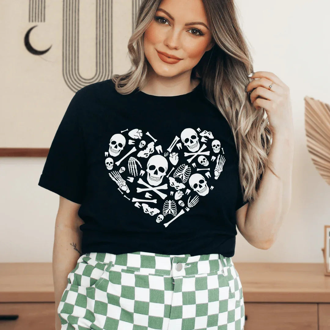 Skeleton Bones Heart Tee - WonderingCloth