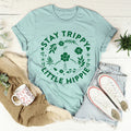 Stay Trippy Little Hippie Floral Peace Sign Tee - WonderingCloth