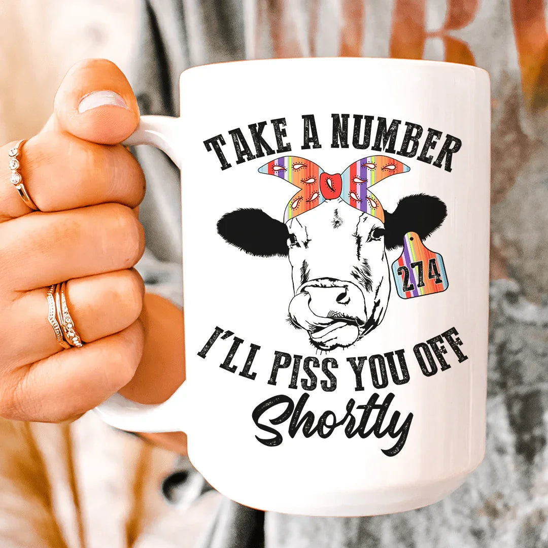 Take A Number Cow Ceramic Mug 15 oz - WonderingCloth