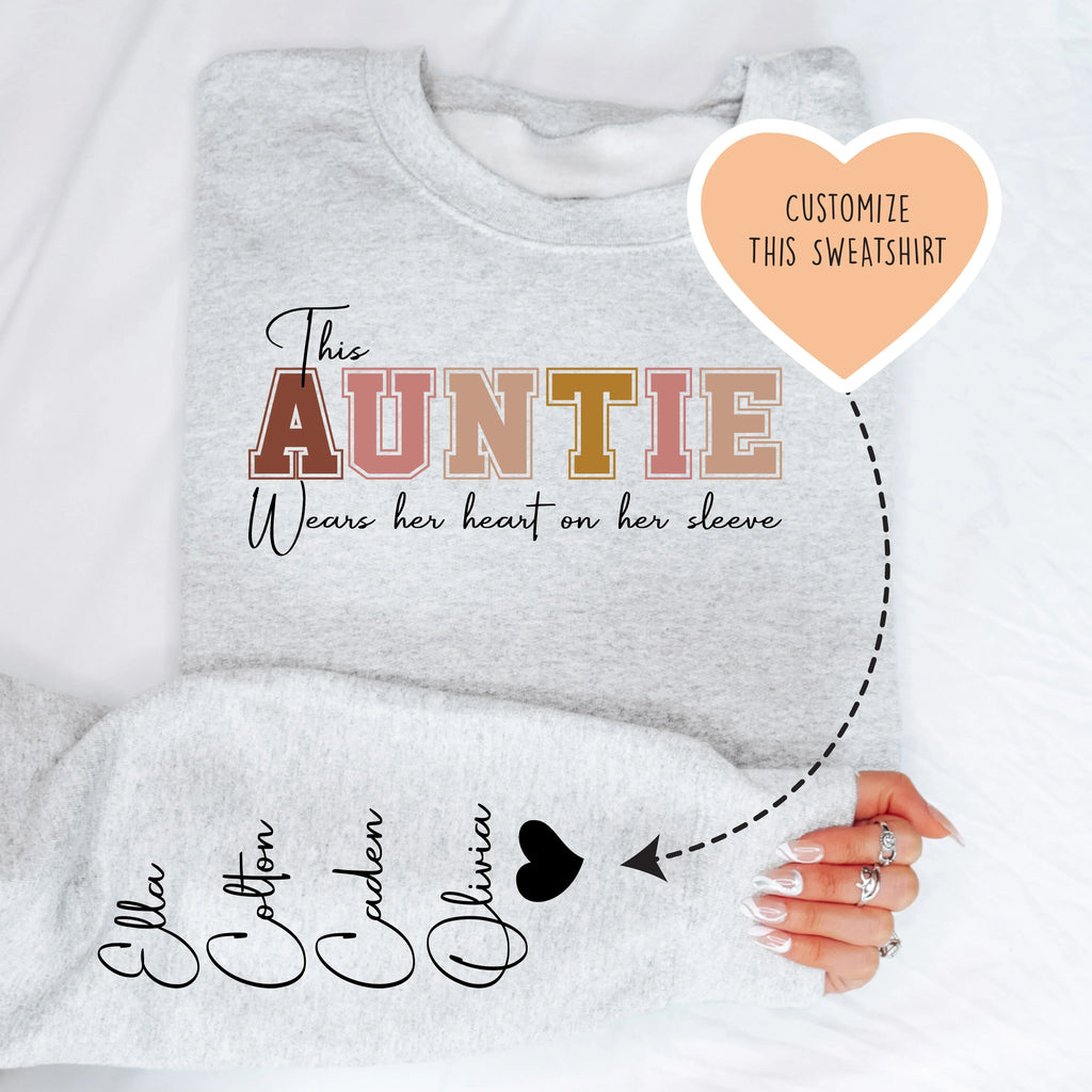 This Aunt Wears Her Heart On Her Sleeve Custom Sweatshirt - WonderingCloth