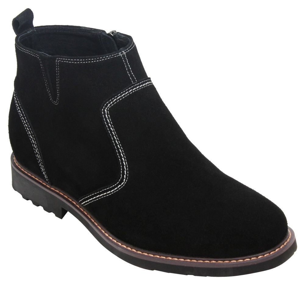 CALTO - Y41082 - 3.2 Inches Taller (Nubuck Black) - Zipper Boots - WonderingCloth