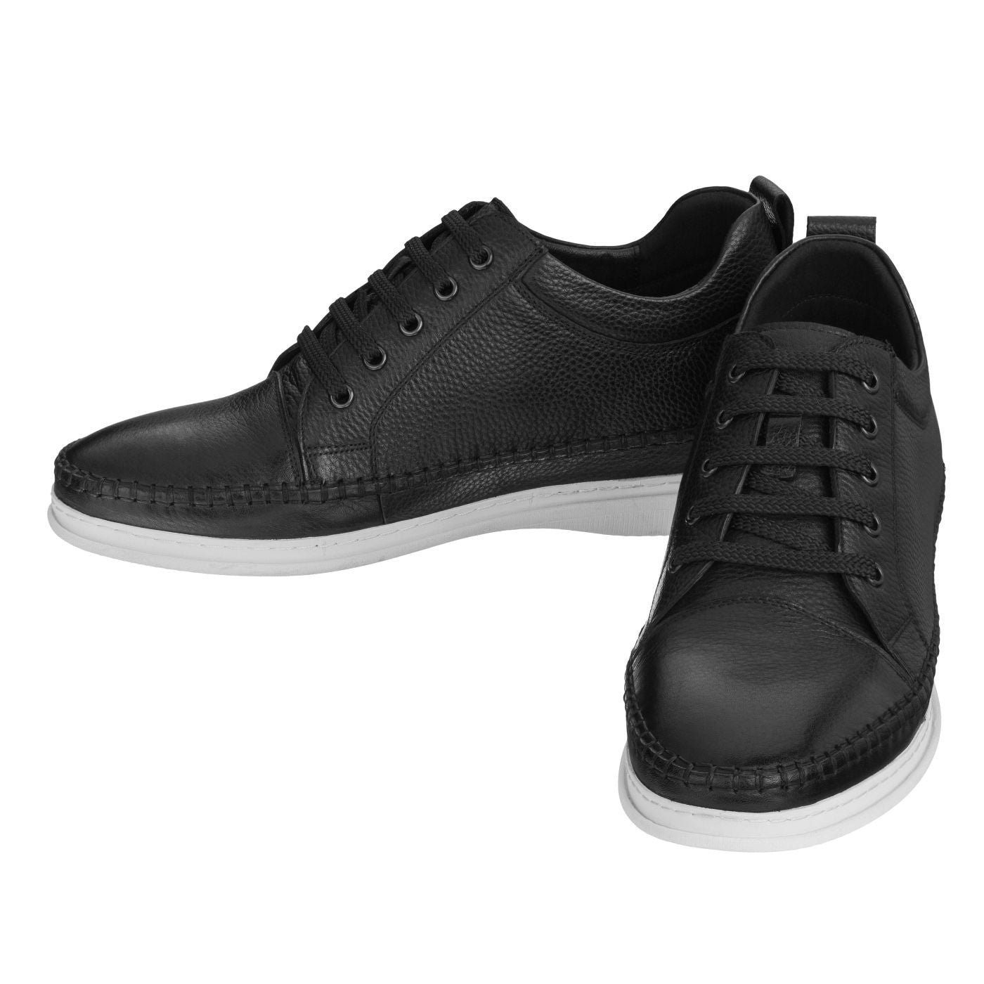 CALTO 3 Inch Casual Leather Elevator Sneakers - Black - S4311 - WonderingCloth