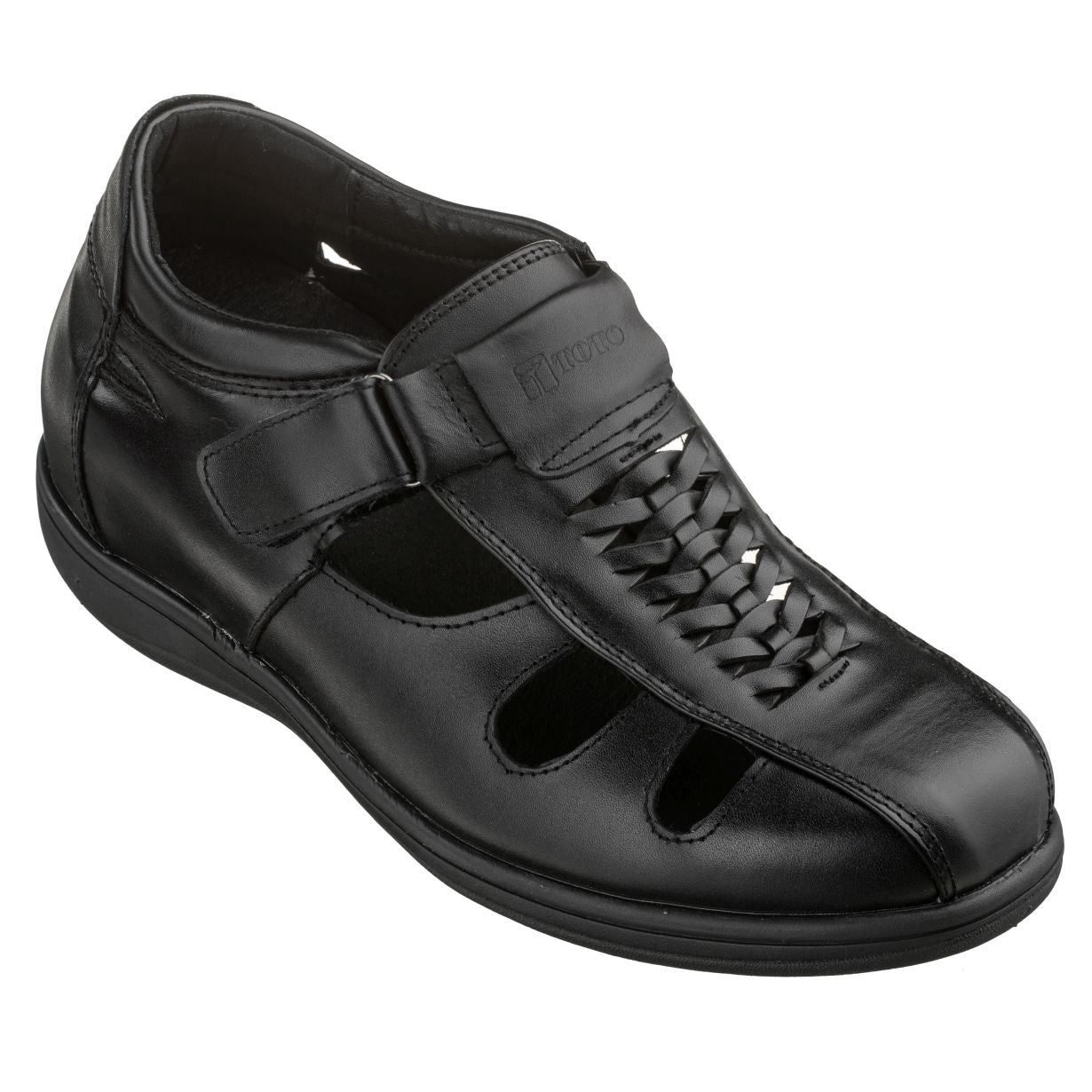 TOTO Black Braided Leather Sandals - Three Inches - G1307 - WonderingCloth