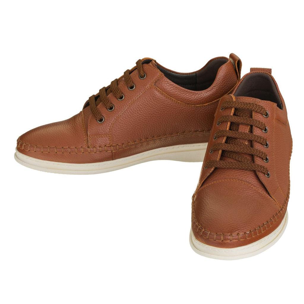 CALTO Casual 3 Inch Leather Elevator Sneakers - Brown - S4313 - WonderingCloth