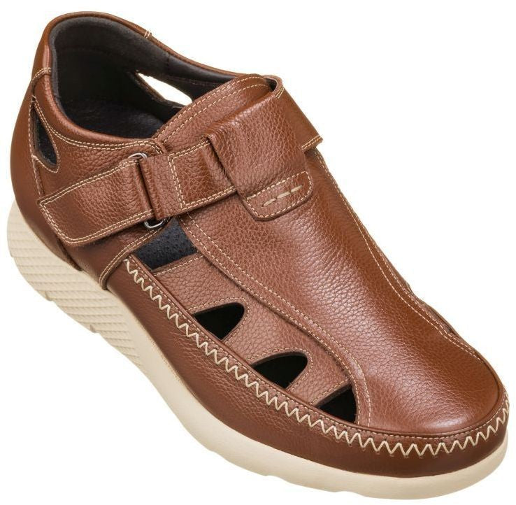CALTO - K2133 - 2.8 Inches Taller (Brown) - Fisherman Sandal Lightweight - WonderingCloth
