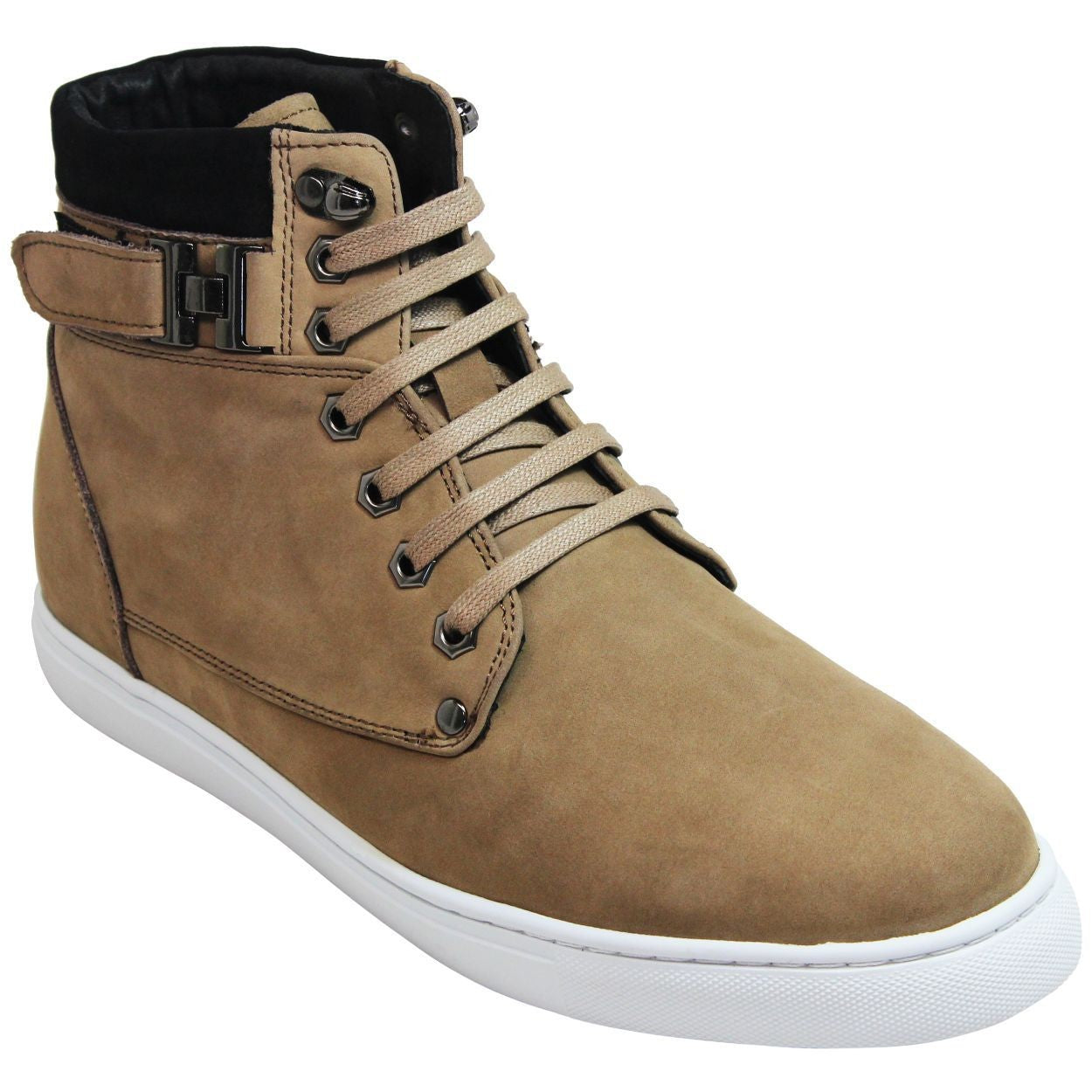CALTO - T53121 - 2.6 Inches Taller (Nubuck Tan) - High top sneak-boot - WonderingCloth