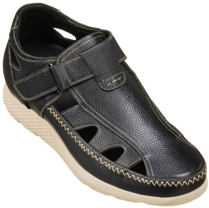 CALTO - K2132 - 2.8 Inches Taller (Black) - Fisherman Sandal Lightweight - WonderingCloth